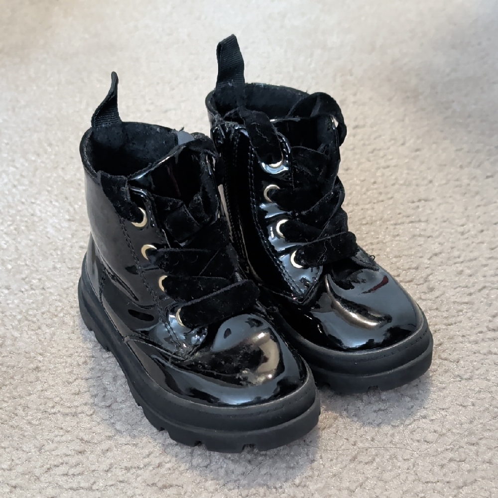 H&M Black Patent Lace-Up Kids Boots